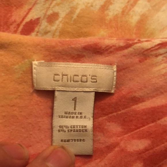 Chico’s Women’s 3/4 Sleeve Tee Shirt-Variegated-Tie Dye-V Neck-Watercolor - Picture 3 of 5